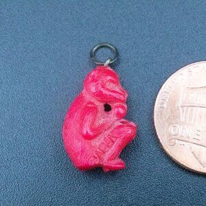 Vintage Celluloid Plastic Red Monkey Cracker Jack Prize Charm for Bracelet